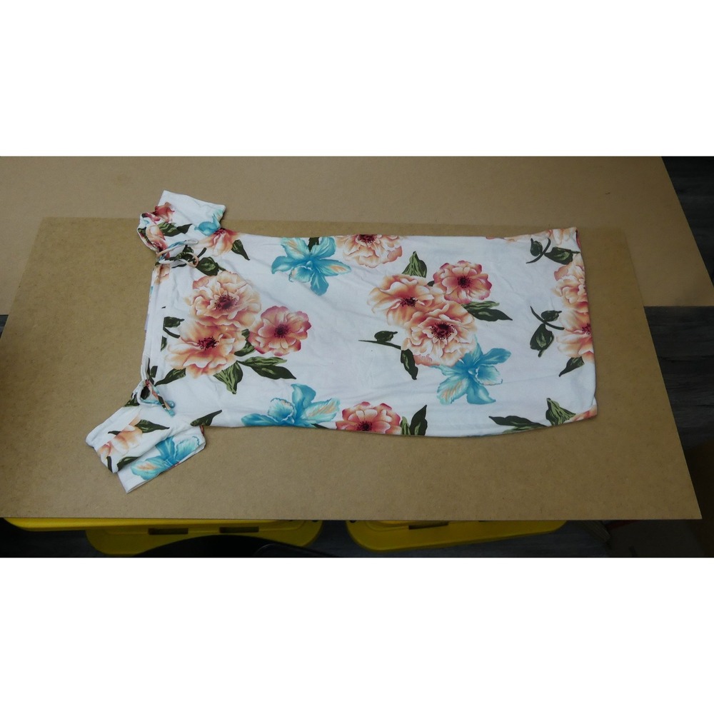 Impulsive Floral Blouse Womens Large White Off Shoulder Short Sleeve Tie Detail